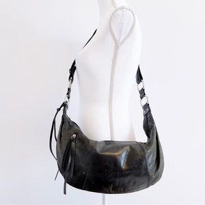 Black Leather HOBO Crescent Crossbody Bag, Soft Slouchy Leather Handbag